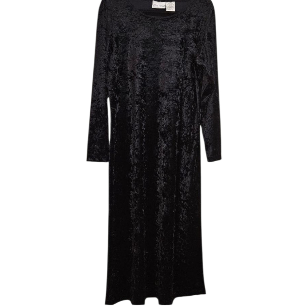 Vintage Crushed Velvet Dress Black Large Long Sleeve Whimsigoth Fairy Goth 90s